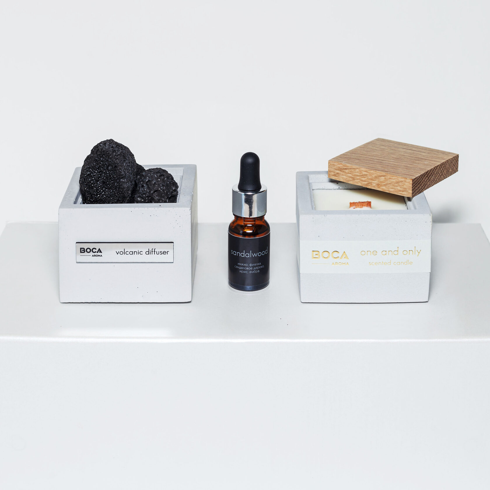 AROMA SET: Cвеча ONE AND ONLY + Диффузор с вулканическими камнями SANDALWOOD